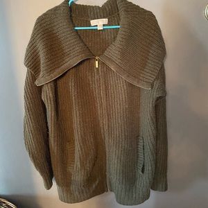 Michael Kors Brown Green Cowl Neck Long Sleeved zip up Sweater Size Large